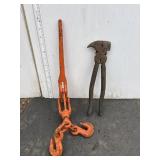 Orange chain binder and fencing pliers