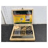 Drill bits in wood box