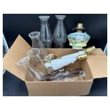 Lot of oil lamp globes, lights, misc