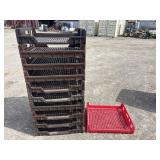 10 brown and one red bread baskets