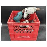 3 drills in red milk crate
