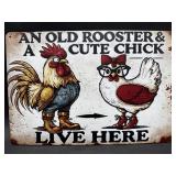Metal sign- Old rooster & cute chick live here