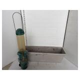 Green bird feeder and deck rail planter pot