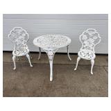 White childs metal garden table & 2 chairs