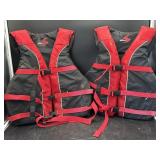 2 Red adult life jackets