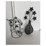 Metal candle holder-bird and metal flower decor