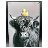 Metal sign- Highland cow rubber duck
