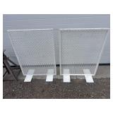 2 white metal divider stands