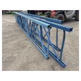 3 blue pallet racking uprights - 2 have angled