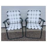2 white/green folding lawn chairs