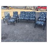 Metal framed reclining patio chair set with blue