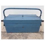 Blue metal accordion style tool box