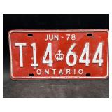 Red 1978 Ontario license plate
