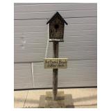 Wood birdhouse on stand decor