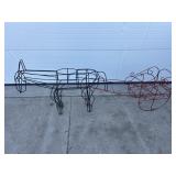 Metal wire horse and cart garden decor