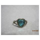 Silver tone Topaz Blue heart Ring 5
