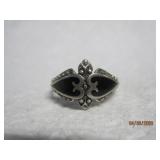 Sterling Ornate Black Onyx Ring 6 1/2