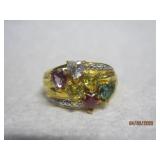 Goldtone Multicolor Heart Ring 8