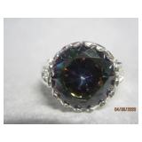 Sterling Iridescent Faceted Ring 9.5