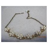 White Milk Glass Flower Necklace 16