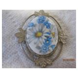 Porcelain Oval Pendant or Pin 2 1/2