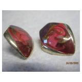 Red Enamel & Gold flake earring Post