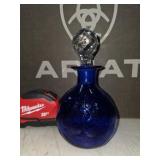 65. Cruet Cobalt Czech Cut Clear Etched Crystal