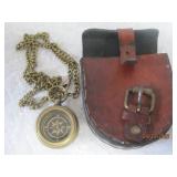 Working Brass Compass w/ leather Case