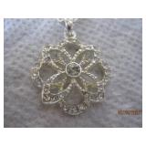 Sterling Rhinestone Pendant Necklace - 18