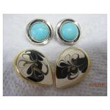 2 Pr Blue & Enamel earrings - Post & Clip