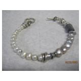 Silver Pearl & Bead Toggle Bracelet - 7
