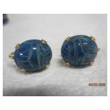 Blue Carved Scarab earring - Screw on