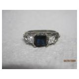 Sterling Blue Faceted Gem Ring - 10