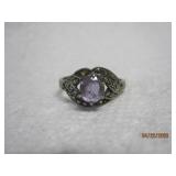 Sterling Marcasite w/ Purple Gem Ring - 7.5