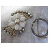 2 Pins Milk Glass & Iridescent