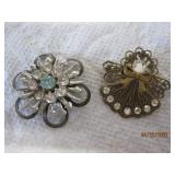 2 Pins Vintage Blue & Rhinestone Gem