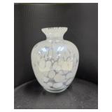 Vtg White Murano glass splatter vase