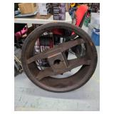 antique wooden flat belt pulley wheel