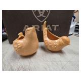 Vtg Hull USA bird flower planters orange