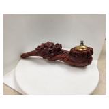 Vtg intricate hand-carved dragon opium pipe