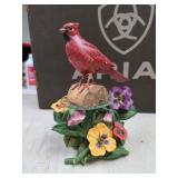 Vtg Cardinal Figurine w Flowers on pedestal