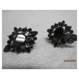 Black Onyx Signed Earrings - Clip on