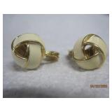 Monet Cream Color Enamel Earrings - Clip