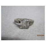 Sterling Large Faceted Gem Ring - 8.5
