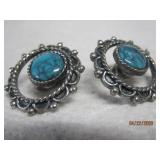 Blue Stone round earrings - Clip on