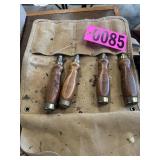 Leather tool roll with 4 vintage Bailey