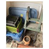 Plastic crates & tubs, tarps, wood