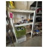 White plastic shelving unit & contents of