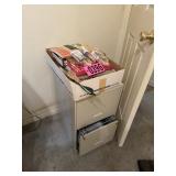 2-Drawer filing cabinet & box with books & wood