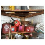 Shelf contents: assortment of poly and metal fuel